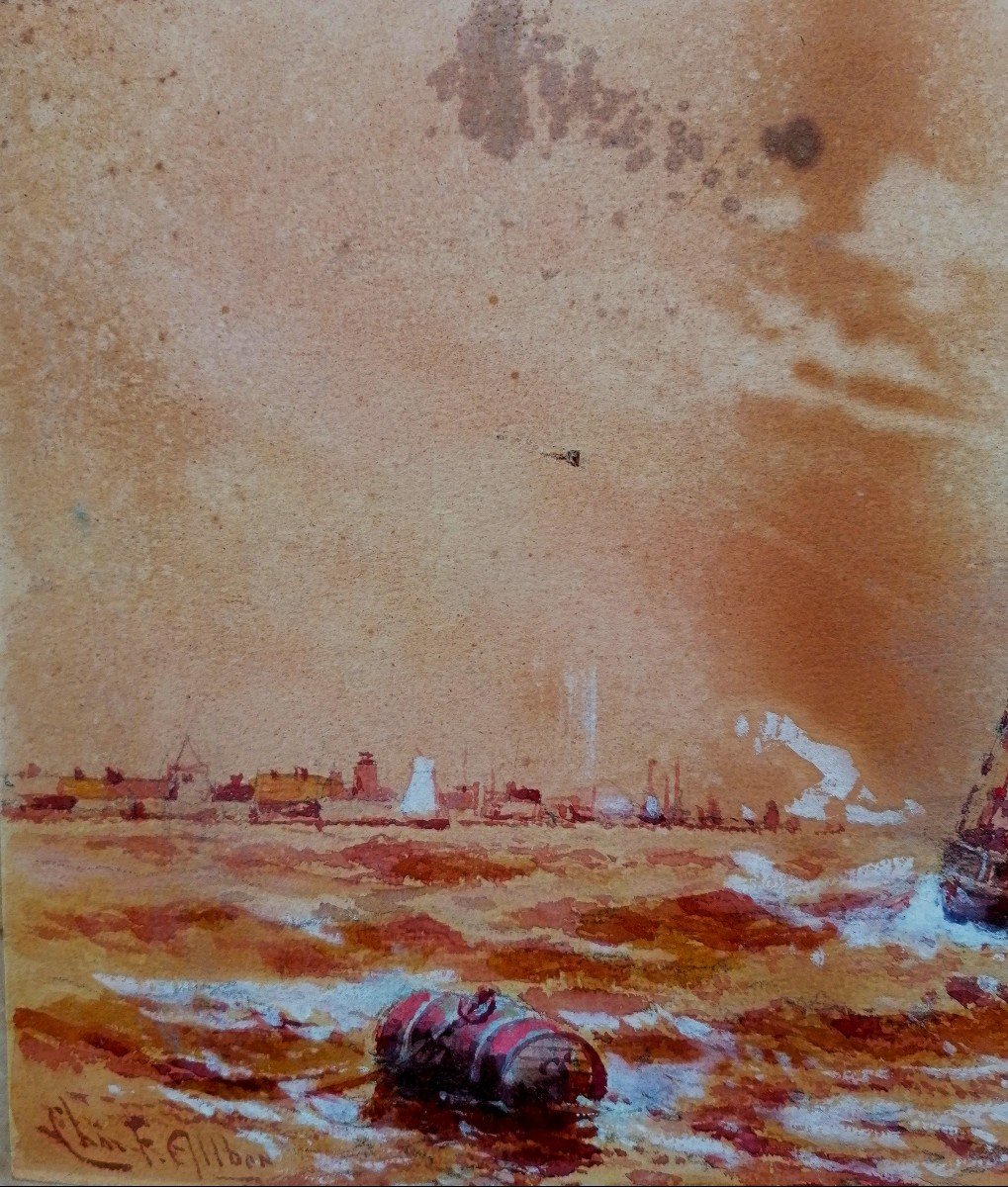 Aquarelle - Charles Frederic Allbon 1856-1926 - Marine - Ecole Anglaise --photo-2
