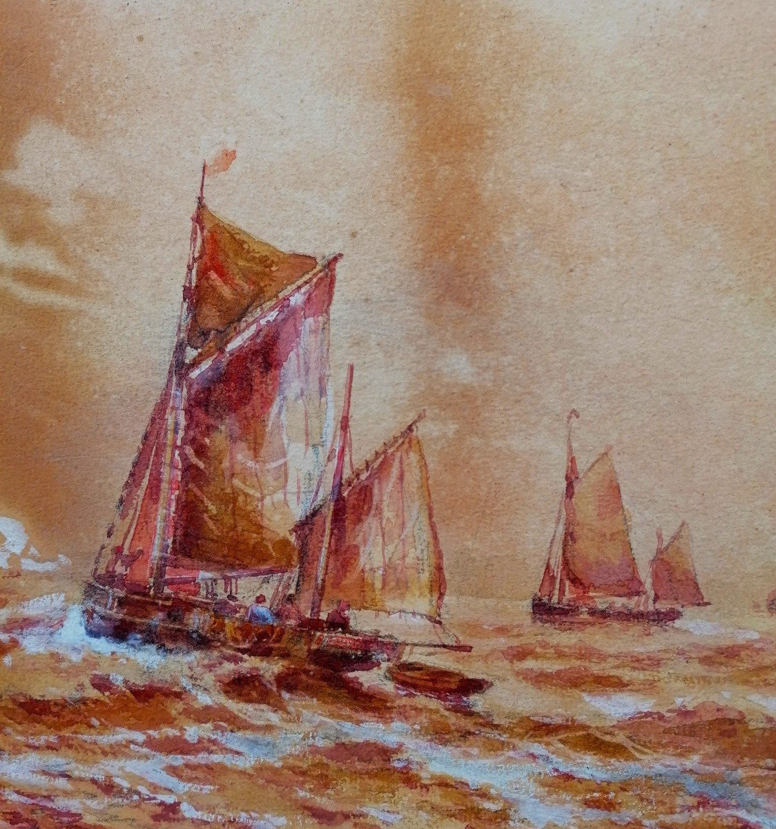 Aquarelle - Charles Frederic Allbon 1856-1926 - Marine - Ecole Anglaise --photo-3