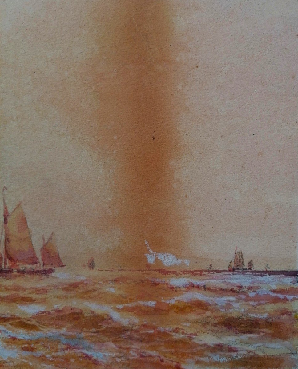 Aquarelle - Charles Frederic Allbon 1856-1926 - Marine - Ecole Anglaise --photo-4