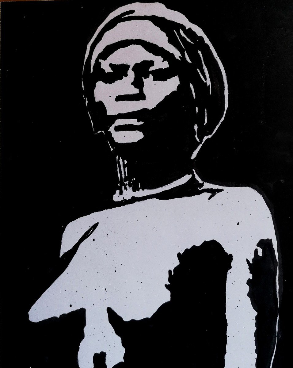 Dessin - Encre de Chine - Signature et Datée 1977 - Portrait --photo-3