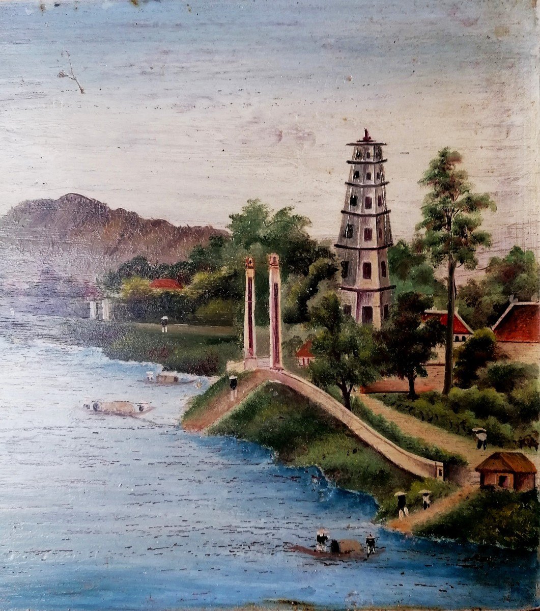 Oil On Panel - Vietnam - Thien Mu Pagoda Or Of The Celestial Lady - Perfume River Hue-photo-3