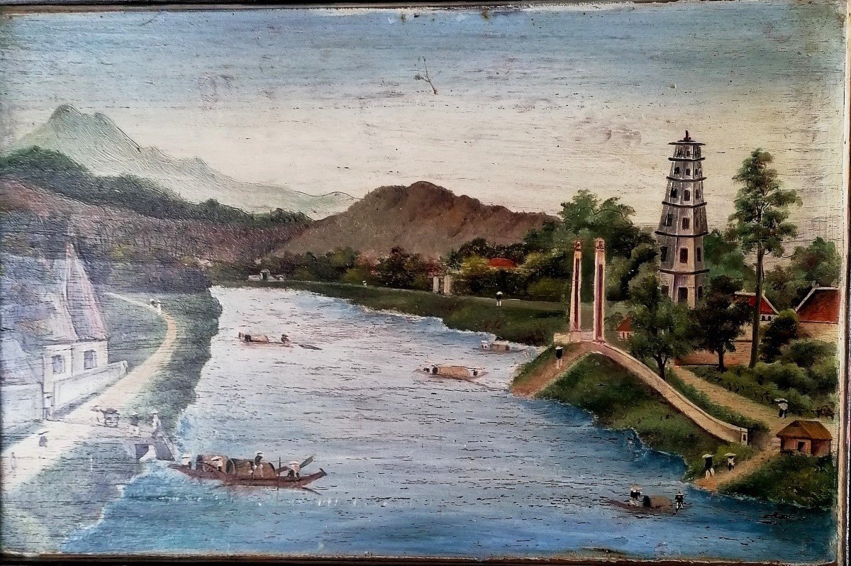 Oil On Panel - Vietnam - Thien Mu Pagoda Or Of The Celestial Lady - Perfume River Hue