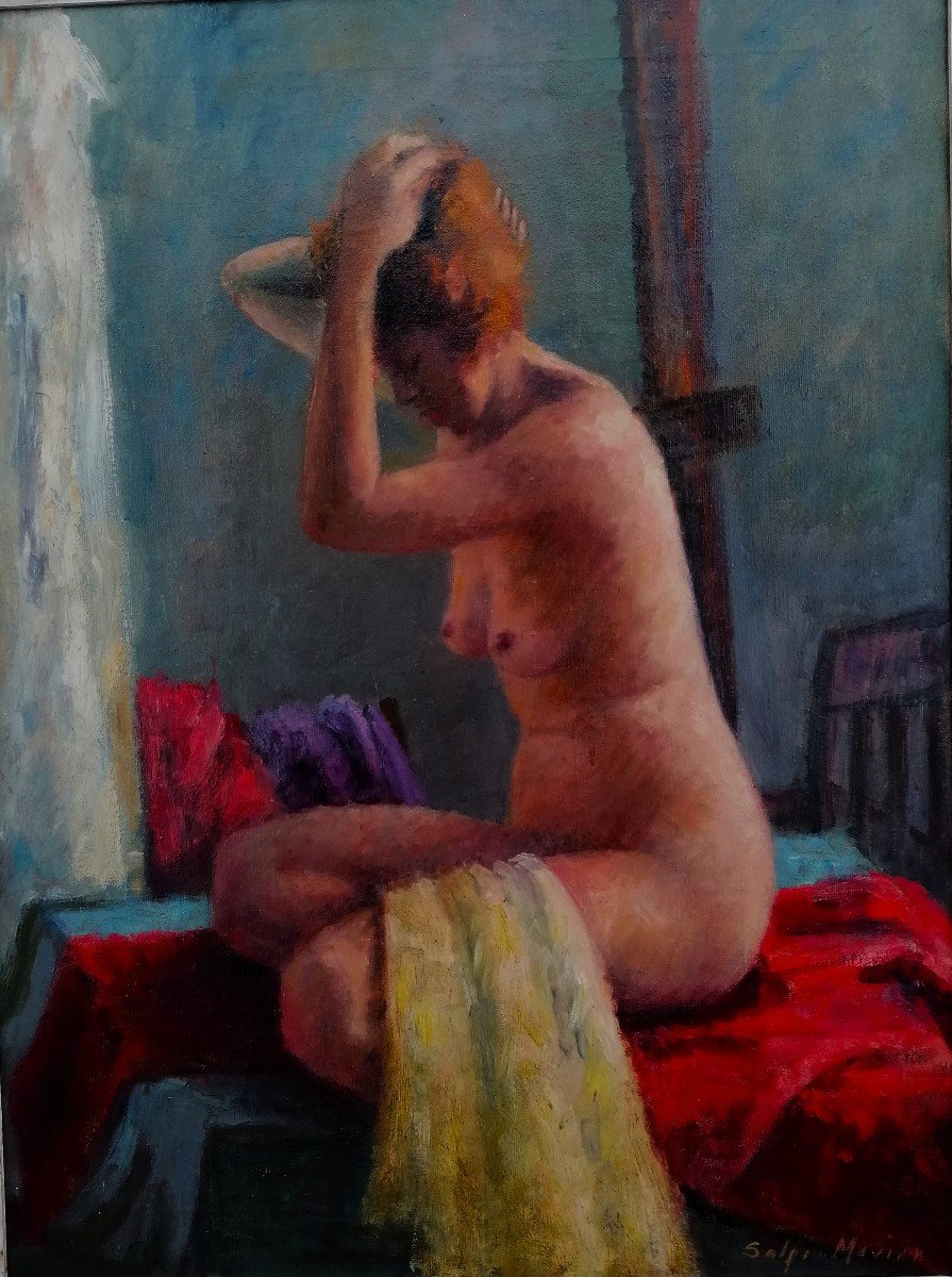 Salpi Miriam Mavian - American School - Post Impressionist - Woman At The Toilet - Hst - XXth-photo-2