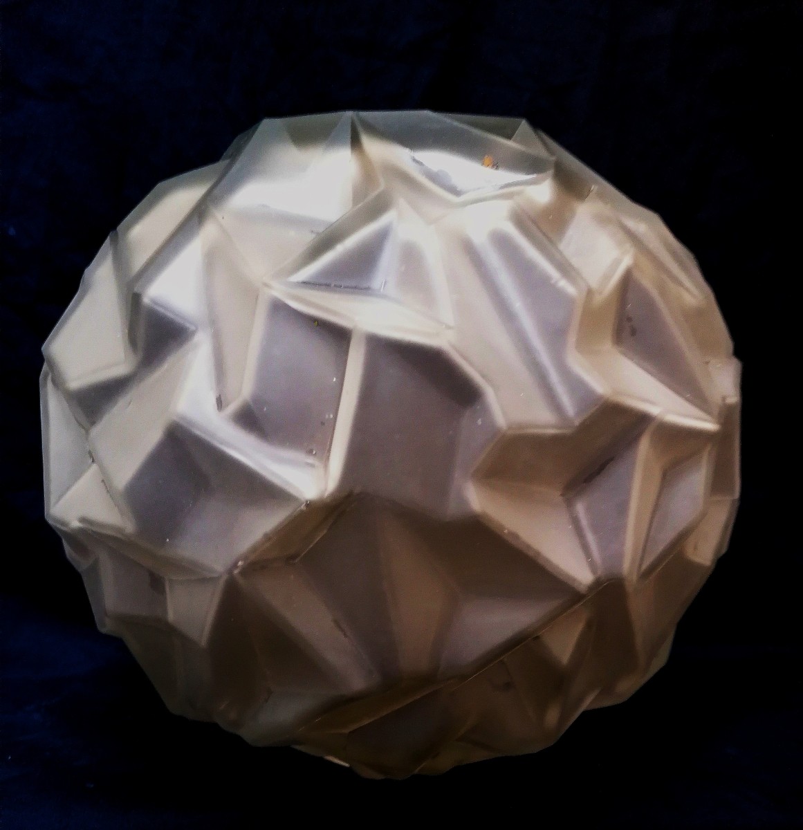 Vase Boule en Verre Pressé Moulé Art Déco - DLG d'André Hunebelle - Décor Géometrique - 30 X 31-photo-2