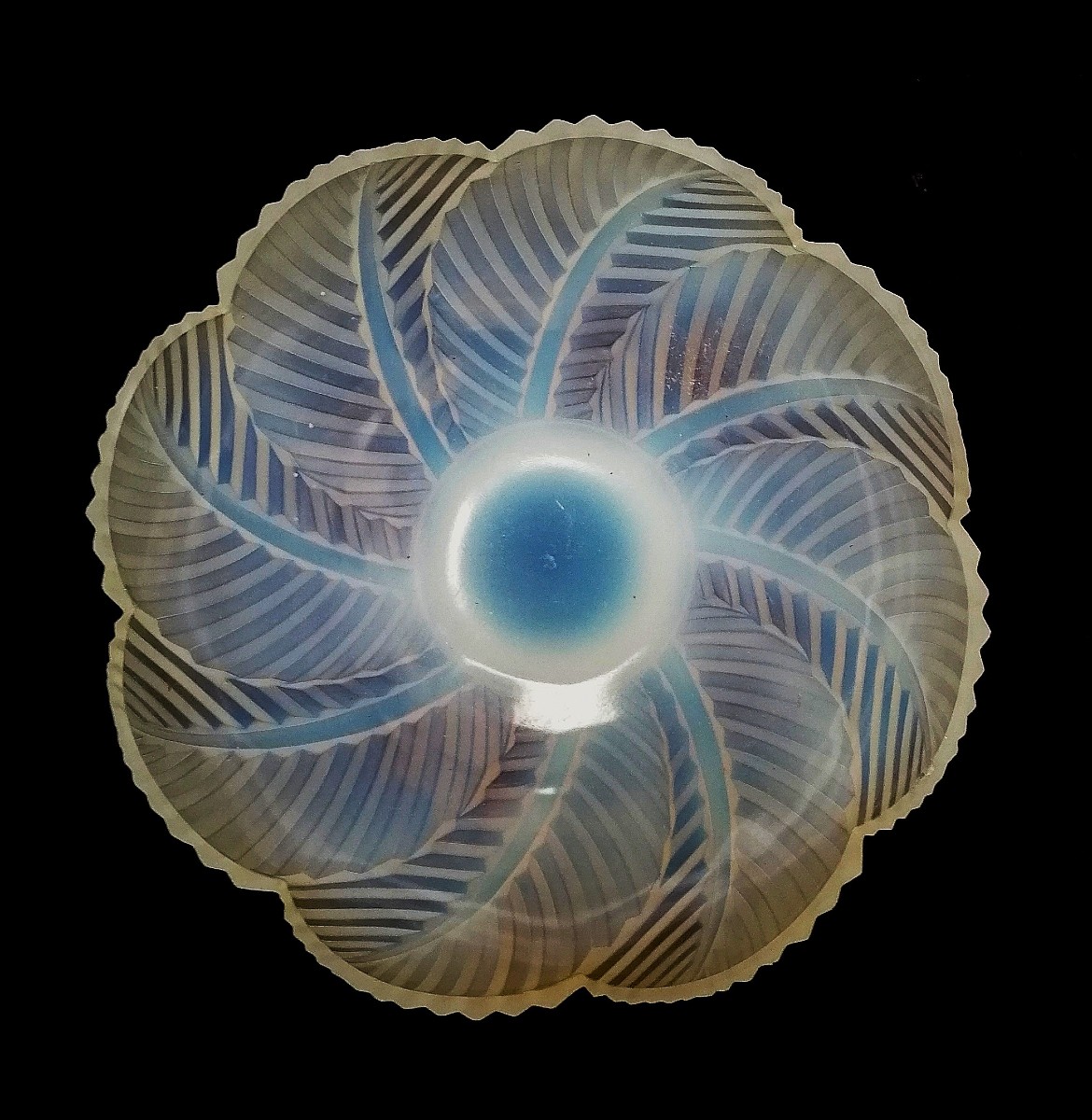  Pierre d'Avesn - Dessert Service - Opalescent Blue - 1 Cup And 6 Bowls - Art Deco 1930 -photo-4