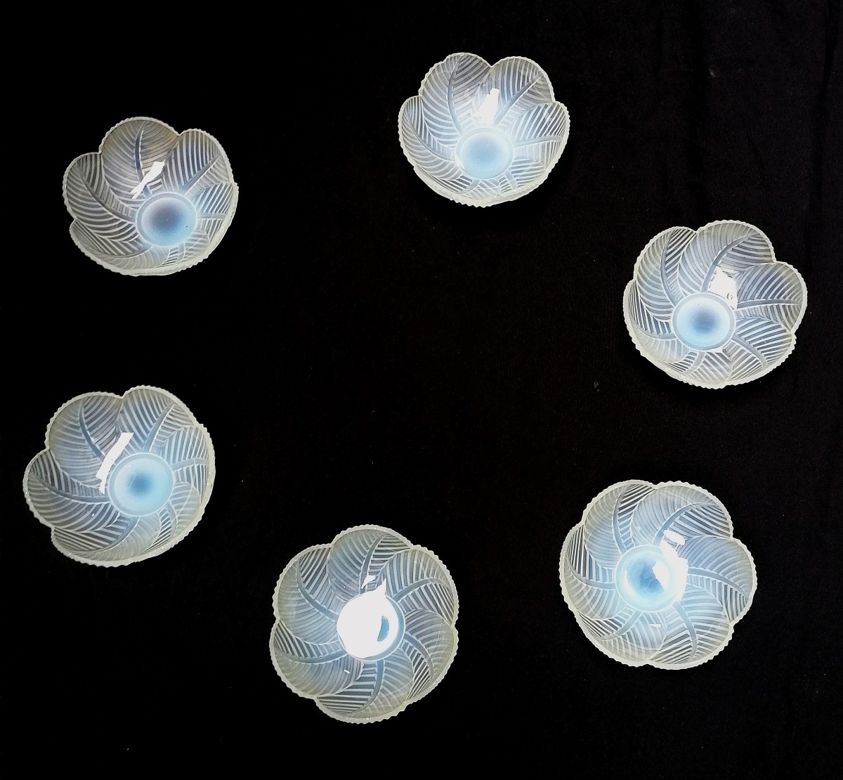  Pierre d'Avesn - Dessert Service - Opalescent Blue - 1 Cup And 6 Bowls - Art Deco 1930 -photo-2