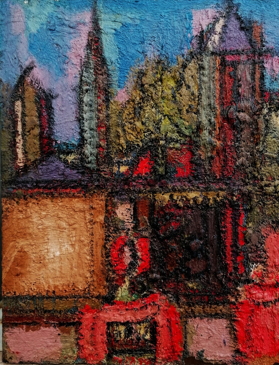 Jean Besnard - Oil On Panel And Mixed Media - Abstract Urban Landscape - 20th Century - -photo-3