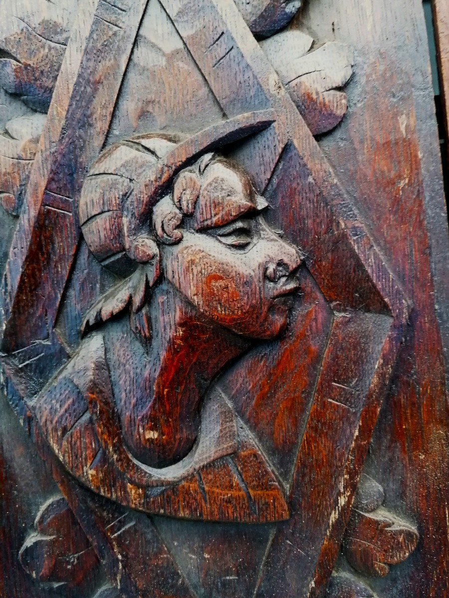 Haute Epoque - Two Carved Wooden Panels - Portrait - -photo-2