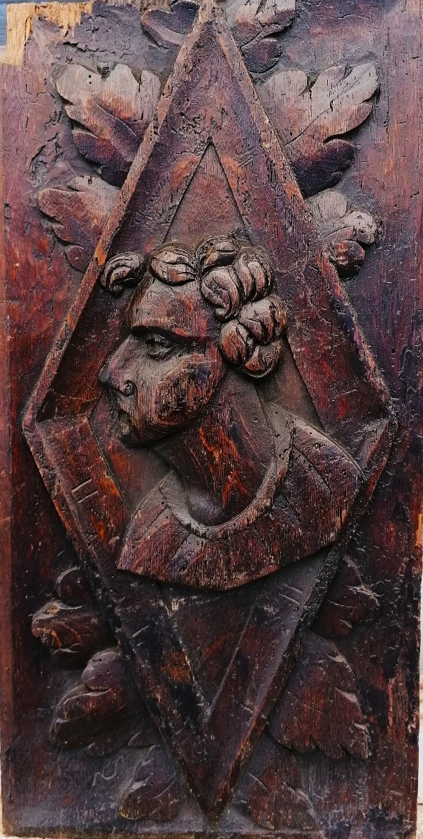 Haute Epoque - Two Carved Wooden Panels - Portrait - -photo-4