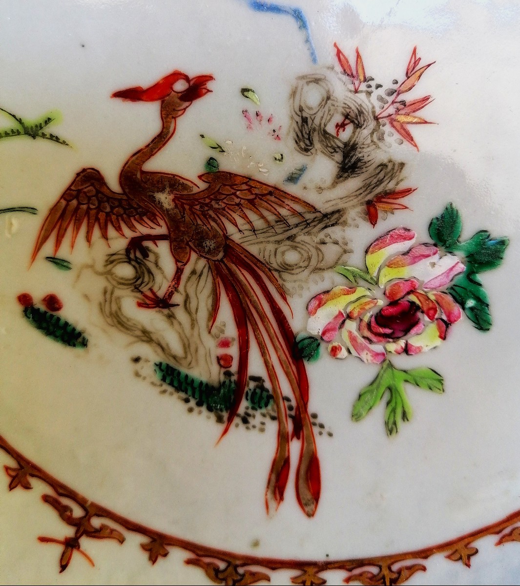 ASSIETTE PORCELAINE DE CHINE - PERIODE KANGXI - DECOR AU PHENIX - XVIIIEME - TRES BON ETAT --photo-3