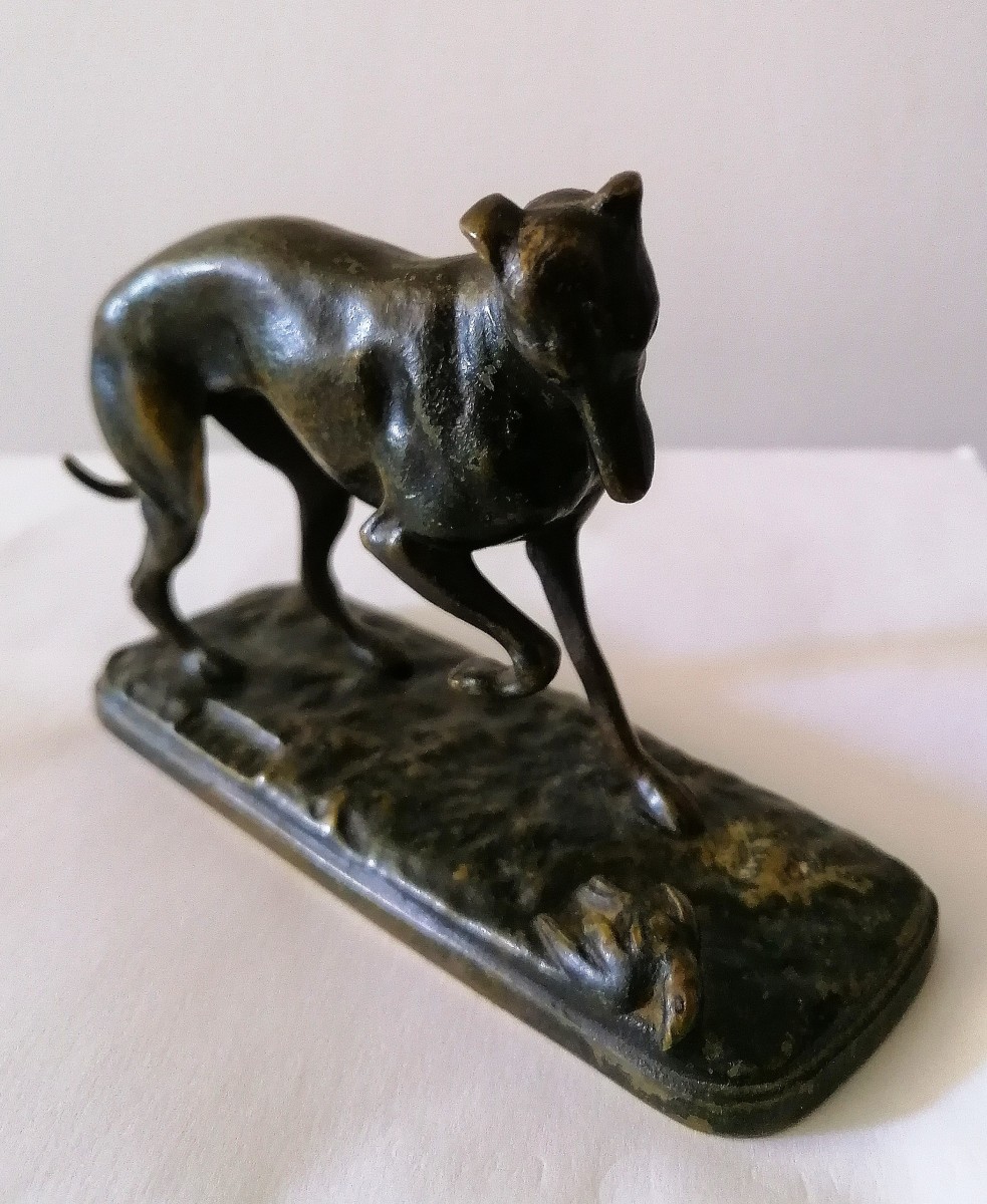 Louis Kley (1833-1911) - Greyhound Stopping In Front Of A Bird - Bronze Sculpture - 