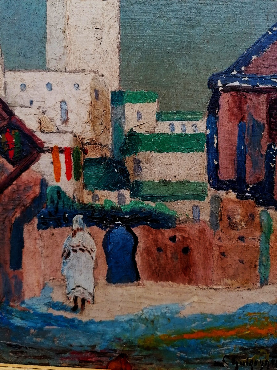 HUILE SUR CARTON - ECOLE ORIENTALISTE - GUIGONNET 1929 ? - POST IMPRESSIONNISTE --photo-4