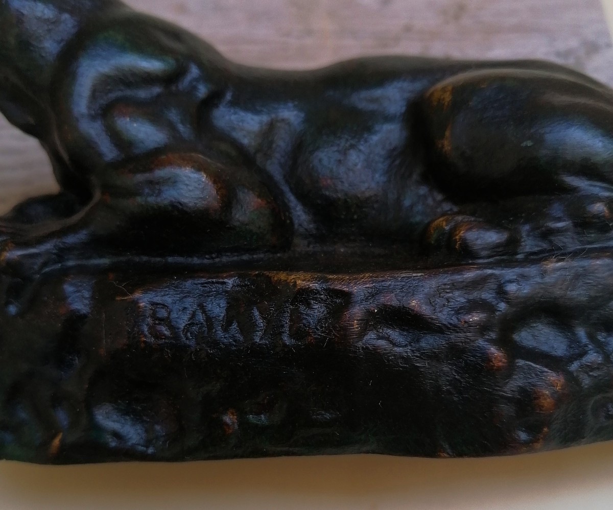 Antoine Louis Barye - Bronze - Lying Panther - Tunis Panther Model No. 2 - Old Print-photo-1