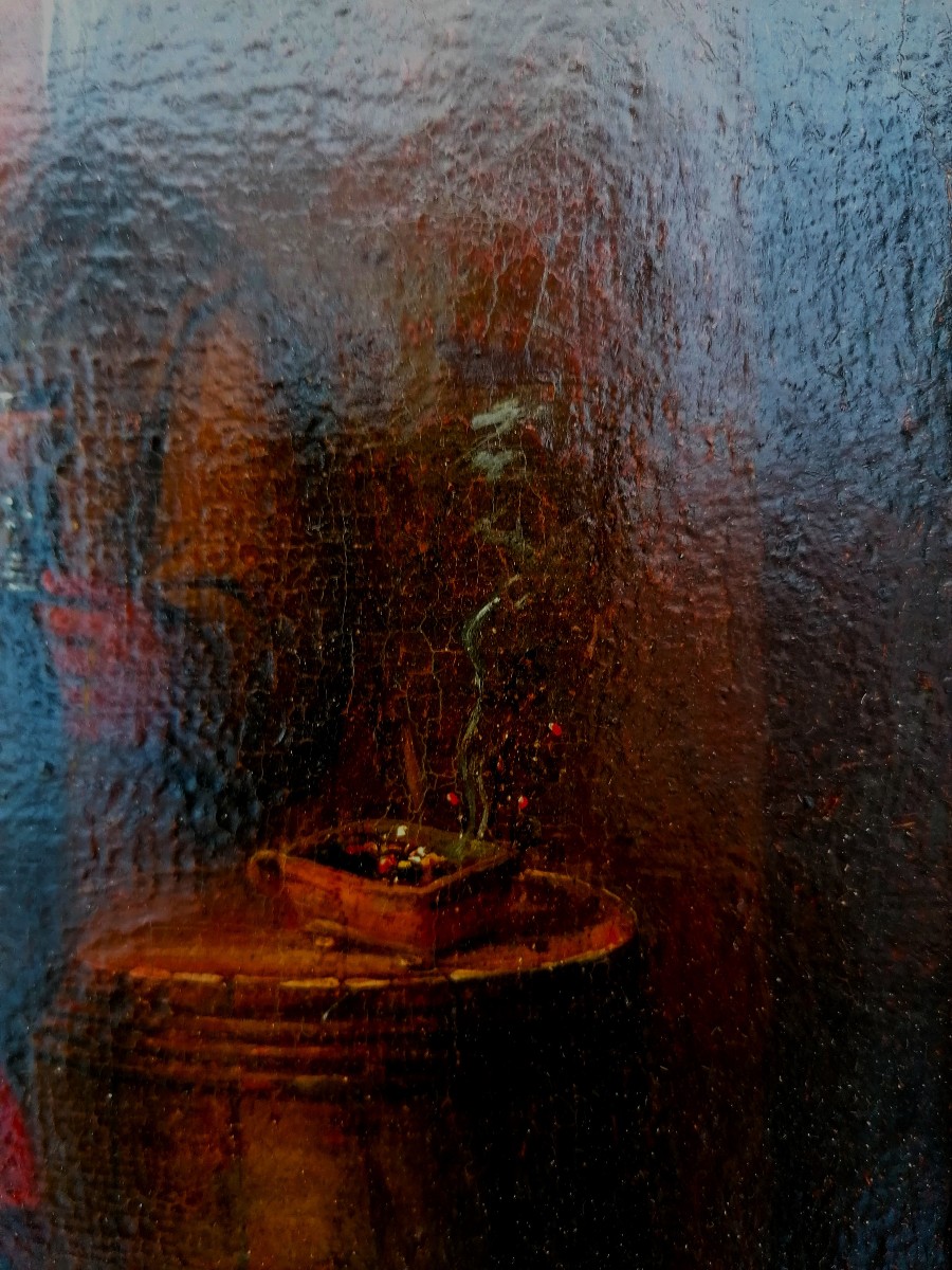 HUILE SUR TOILE - SUIVEUR DE TESNIERS - ECOLE FLAMANDE DU XVIIEME - SCENE DE TAVERNE --photo-4