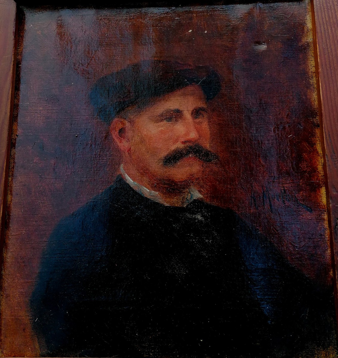 PAUL EMILE ANTONY MORLON - HUILE SUR TOILE - PORTRAIT - XIX-XXEME- HOMME A LA CASQUETTE --photo-2