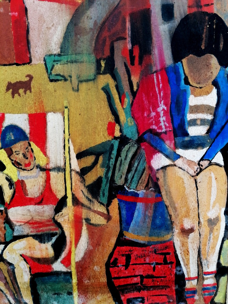 Gerard Dejenne - Gouache - Street Scene - Circa May 27, 1956 - Modern Art --photo-3