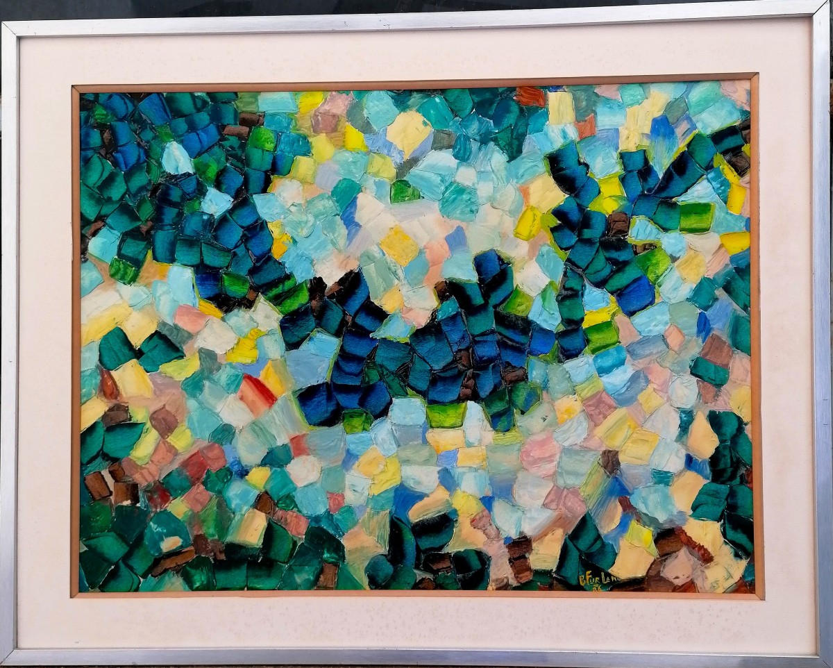 ACRYLIQUE SUR PAPIER - ART ABSTRAIT - CIRCA 1968 - FURLAN ? - 48 X 65 CM -  
