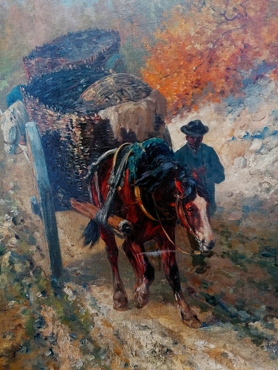 Leon Georges Calves - Oil On Canvas - The Return From The Harvest - Horse Drawing - -photo-3