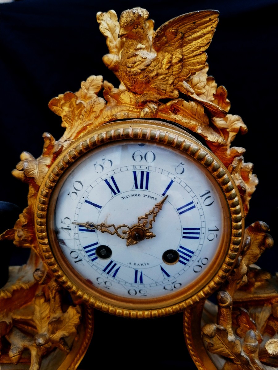 PENDULE RAINGO FRERES A PARIS - BRONZE DORE ET PATINE - EPOQUE XIXEME - -photo-3