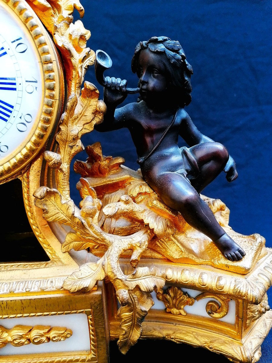 PENDULE RAINGO FRERES A PARIS - BRONZE DORE ET PATINE - EPOQUE XIXEME - -photo-4