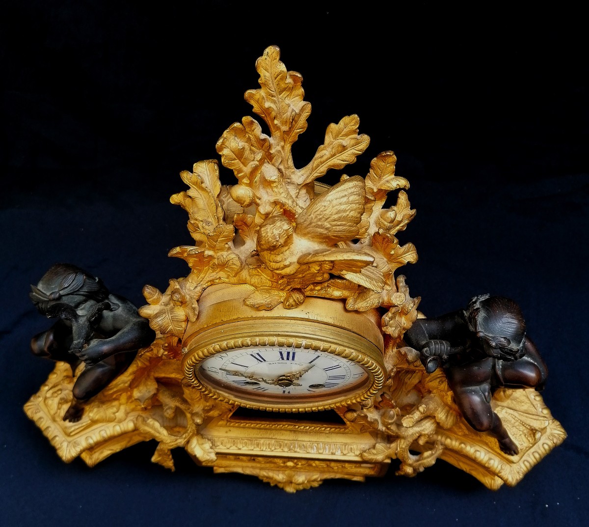 PENDULE RAINGO FRERES A PARIS - BRONZE DORE ET PATINE - EPOQUE XIXEME - -photo-4