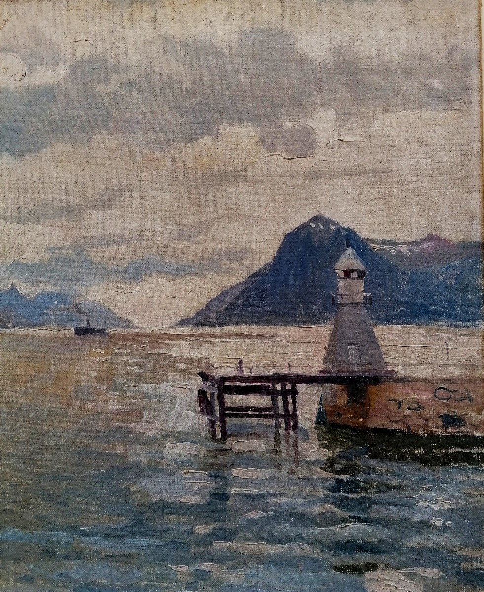 Jacques Archambault - View Of The Fjord And Mountains Opposite Molde In Norway - Circa 1929 - Hst -photo-3