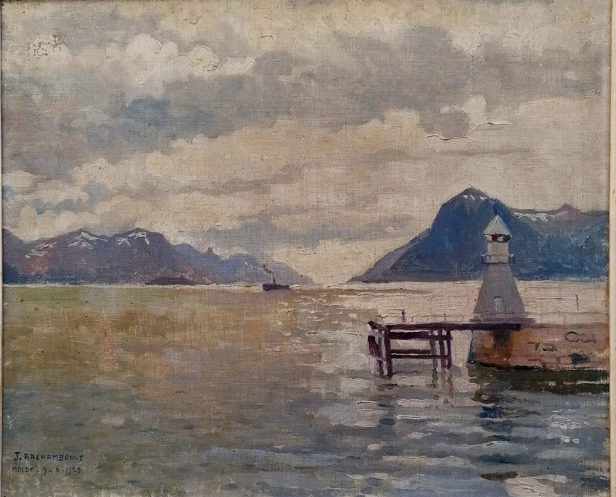 Jacques Archambault - View Of The Fjord And Mountains Opposite Molde In Norway - Circa 1929 - Hst 