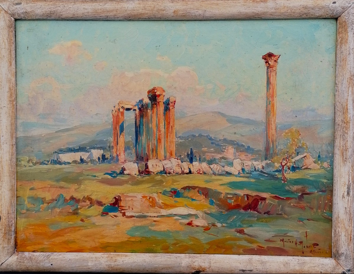 Marius Hubert Robert - Oil On Canvas - View Of The Ruins On The Hills Of Athens - Period 20-photo-2