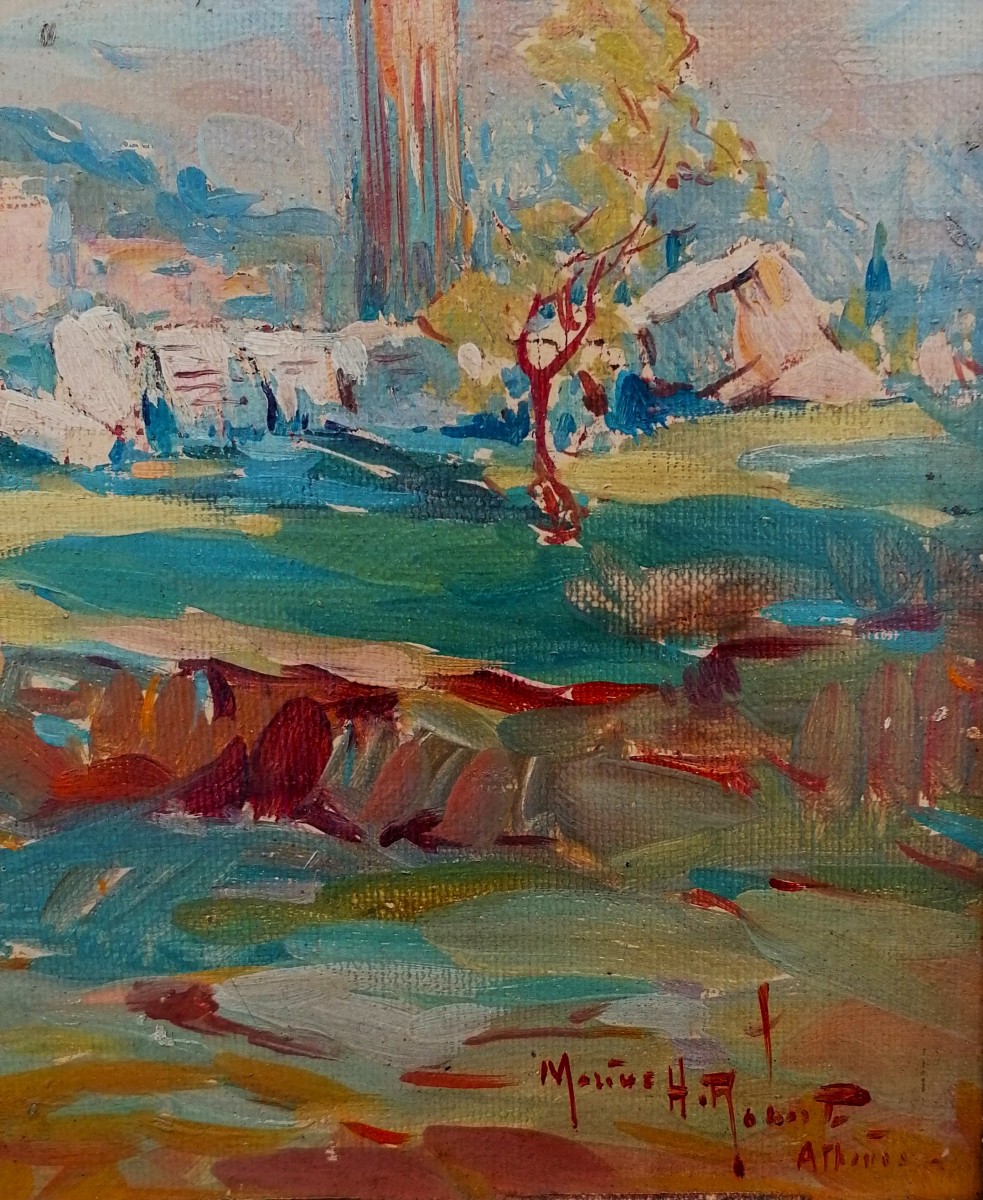 Marius Hubert Robert - Oil On Canvas - View Of The Ruins On The Hills Of Athens - Period 20-photo-1