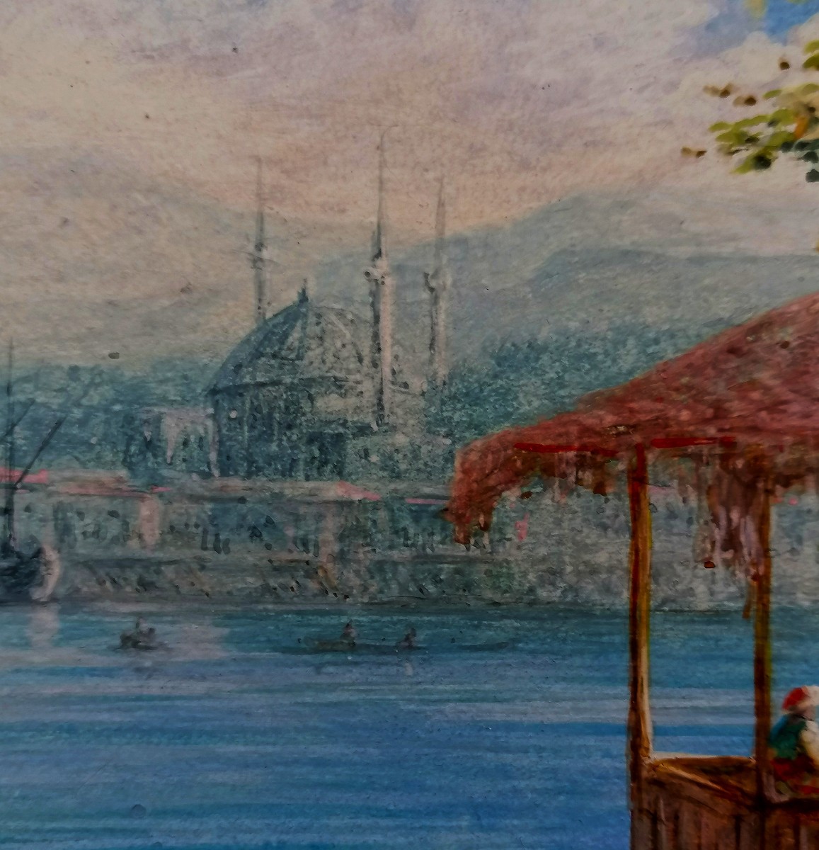 CORNE D'OR - ISTAMBUL - CONSTANTINOPLE - GOUACHE ANIMEE - VUE DU BOSPHORE ET D'UNE MOSQUEE - -photo-4