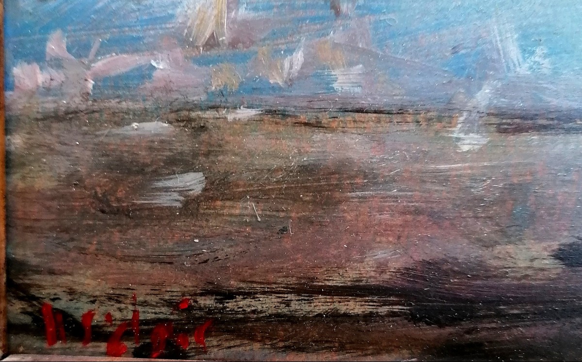 HENRI SAINT CLAIR - MARINE - VOILIERS EN MER - HUILE SUR PANNEAU - XXEME -2/2 --photo-3