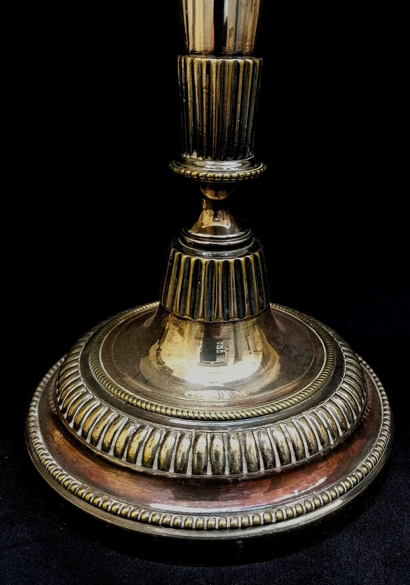 Pair Of Silver-plated Bronze Candlesticks In The Louis XVI Style - 18th Century-photo-3