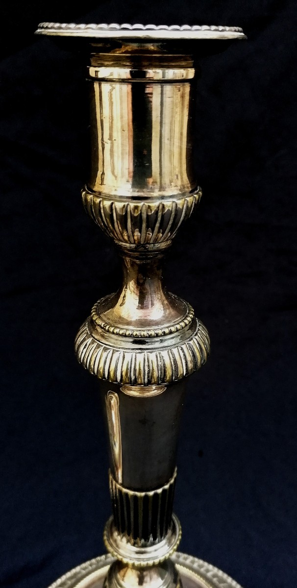 Pair Of Silver-plated Bronze Candlesticks In The Louis XVI Style - 18th Century-photo-4