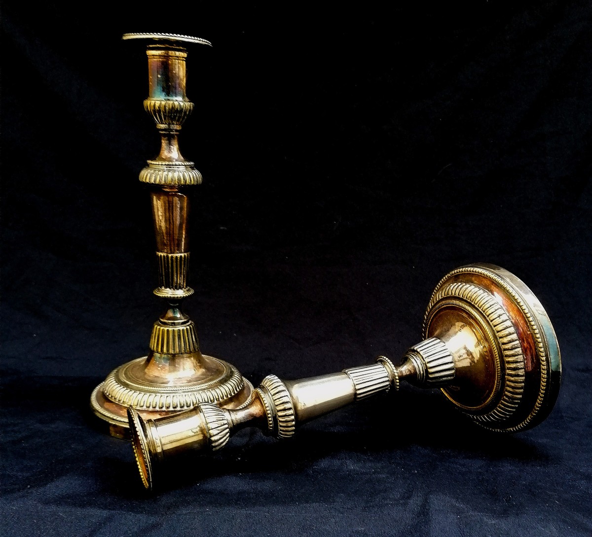 Pair Of Silver-plated Bronze Candlesticks In The Louis XVI Style - 18th Century-photo-1