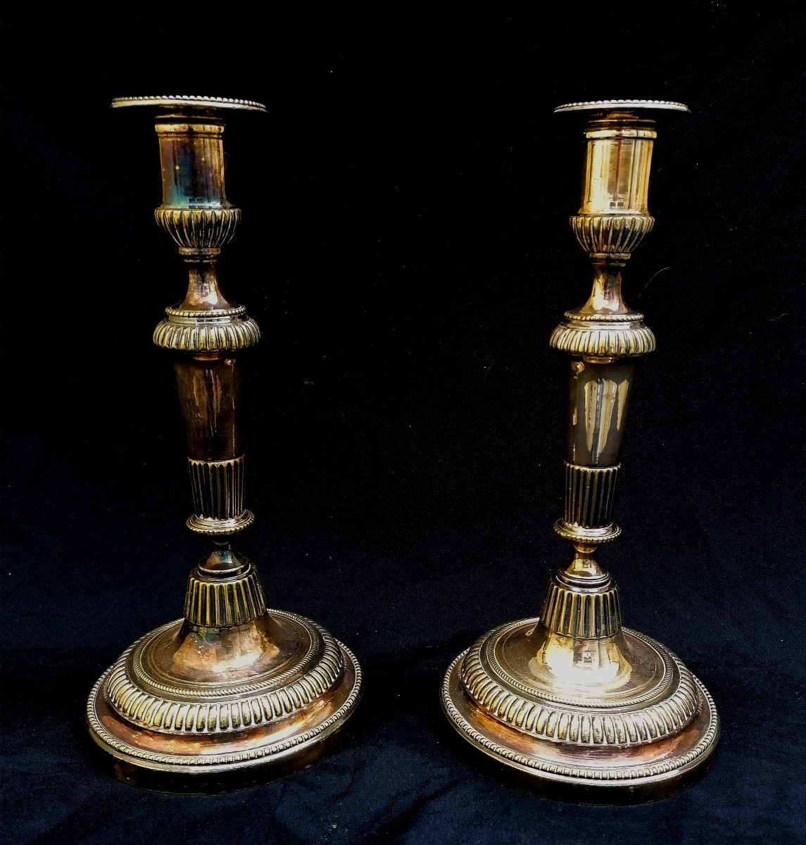 Pair Of Silver-plated Bronze Candlesticks In The Louis XVI Style - 18th Century