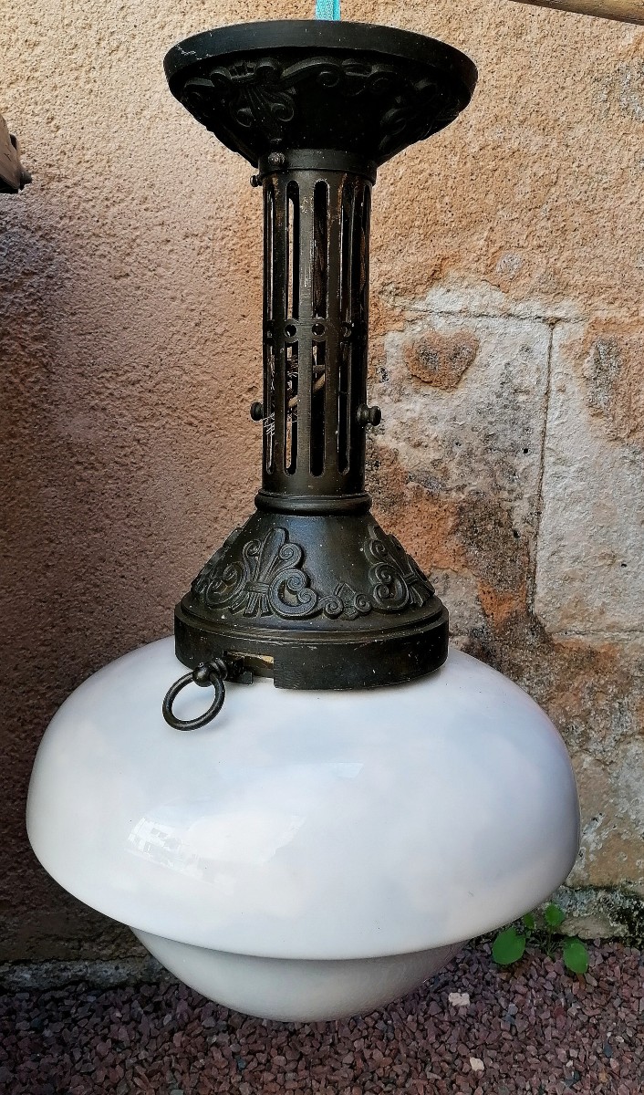 PLAFONNIER - SUSPENSION - LANTERNE - BRONZE ET OPALINE - EPOQUE XIXEME - DECORATION- LAMPE --photo-3