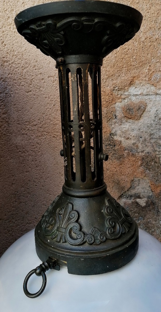 PLAFONNIER - SUSPENSION - LANTERNE - BRONZE ET OPALINE - EPOQUE XIXEME - DECORATION- LAMPE --photo-4