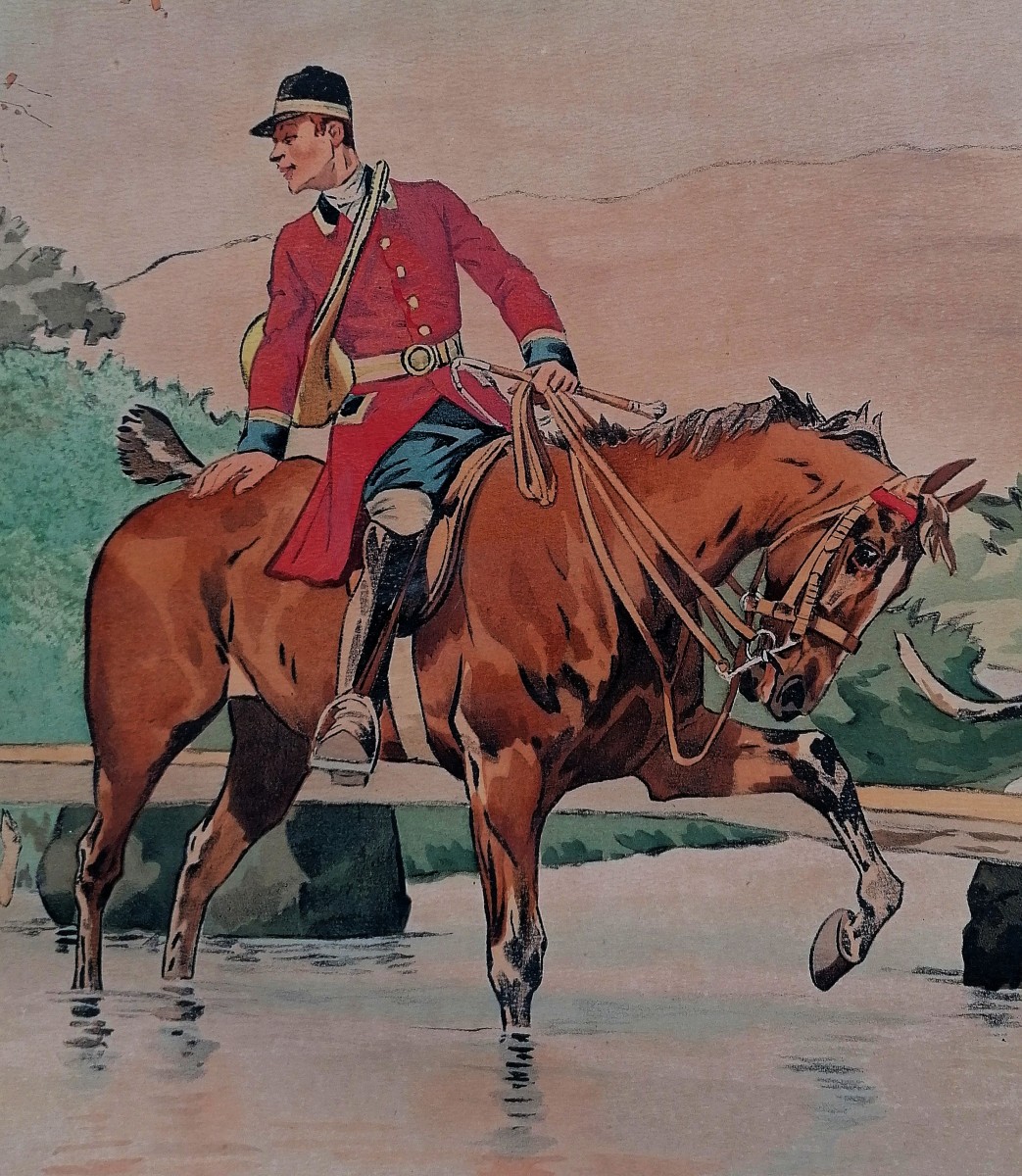 CHARLES DE CONDAMY - LITHOGRAPHIE - LE GUE - LA CHASSE - 48 X 109 CM A VUE --photo-3