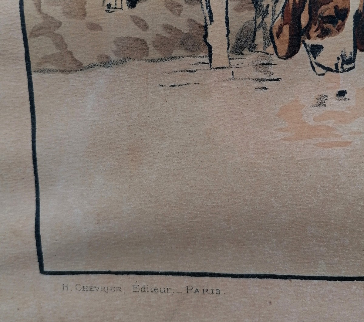 CHARLES DE CONDAMY - LITHOGRAPHIE - LE GUE - LA CHASSE - 48 X 109 CM A VUE --photo-1