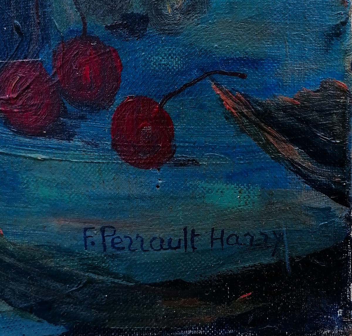 FOUAZ PERRAULT-HARRY - HUILE SUR TOILE - NATURE MORTE AUX FRUITS - XXEME SIECLE --photo-3