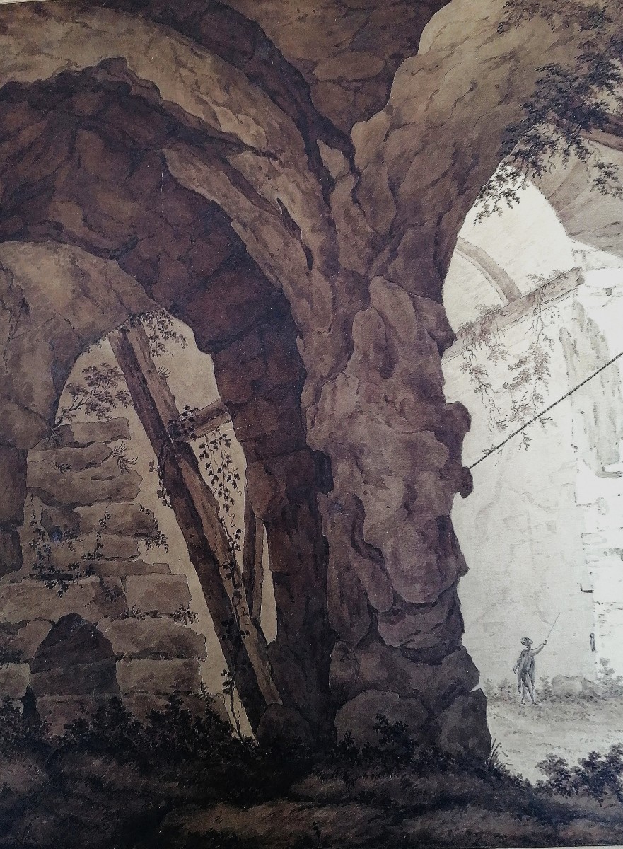 Ink Wash On Laid Paper - Animated Scene In The Ruins - Signature - 18th - 19th Century-photo-3