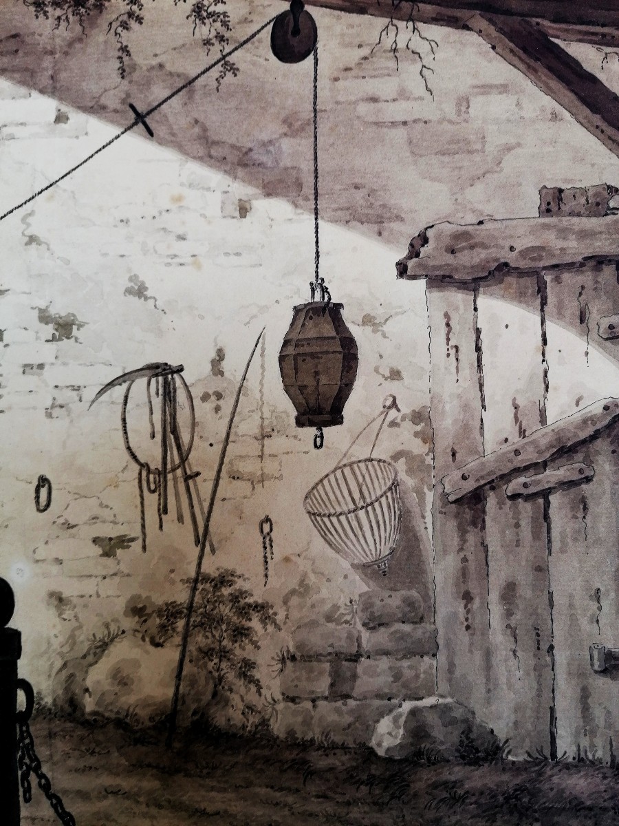 Ink Wash On Laid Paper - Animated Scene In The Ruins - Signature - 18th - 19th Century-photo-1