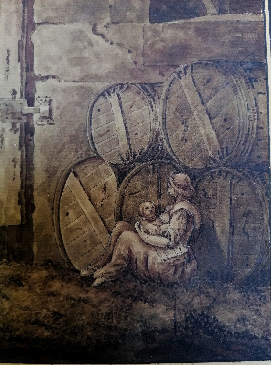 Ink Wash On Laid Paper - Animated Scene In The Ruins - Signature - 18th - 19th Century-photo-2