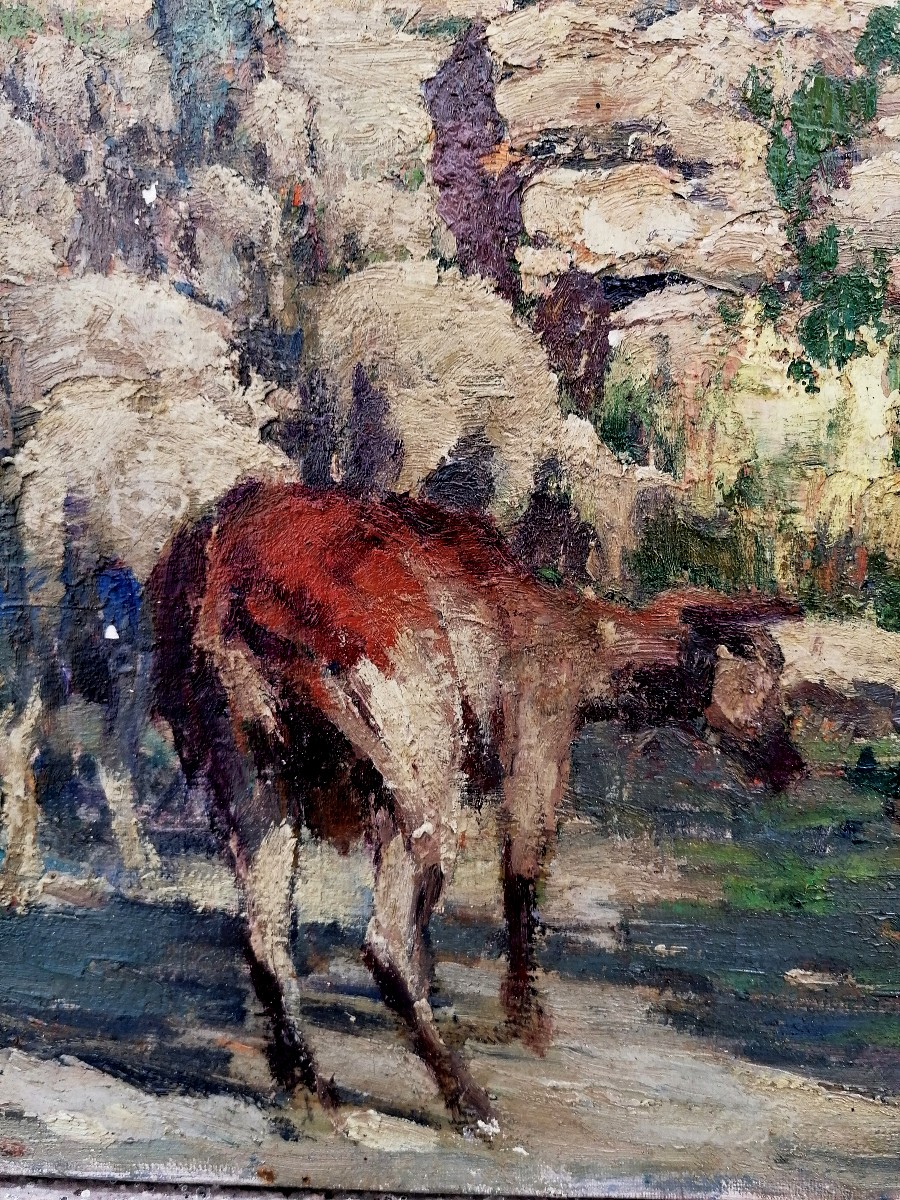 MARCEL CARRON - BEZIERS - OCCITANIE - PIERRERUE - PAYSAGE- TROUPEAU - SALON 1953 - HST --photo-2