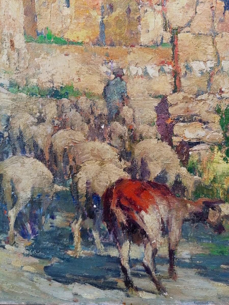 MARCEL CARRON - BEZIERS - OCCITANIE - PIERRERUE - PAYSAGE- TROUPEAU - SALON 1953 - HST --photo-1