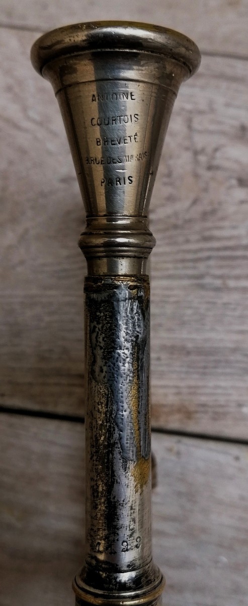 Ancient Instrument - Sliding Trombone - Antoine Courtois - Silver Metal - Early 20th Century --photo-1