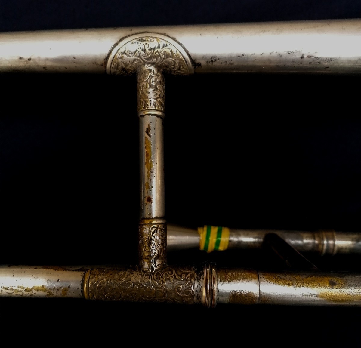 Ancient Instrument - Sliding Trombone - Antoine Courtois - Silver Metal - Early 20th Century --photo-2