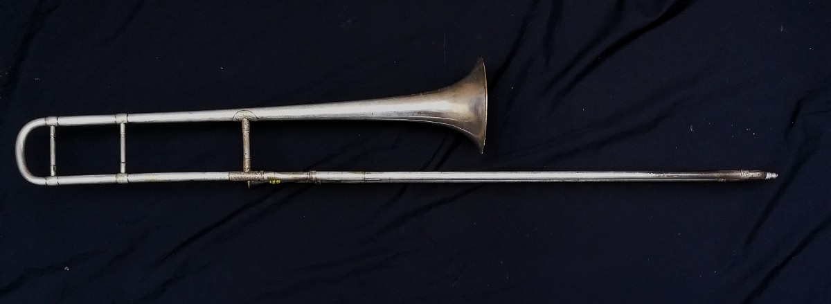 Ancient Instrument - Sliding Trombone - Antoine Courtois - Silver Metal - Early 20th Century -