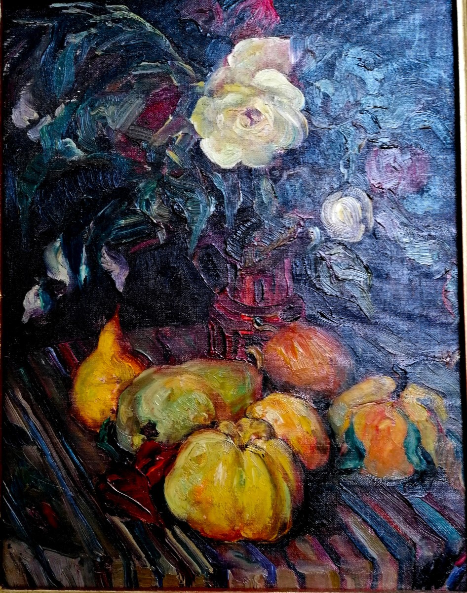 Oil On Canvas - Still Life With Flowers And Fruit - Post Nabis - Horace Richebe? - Circa 1930-photo-2
