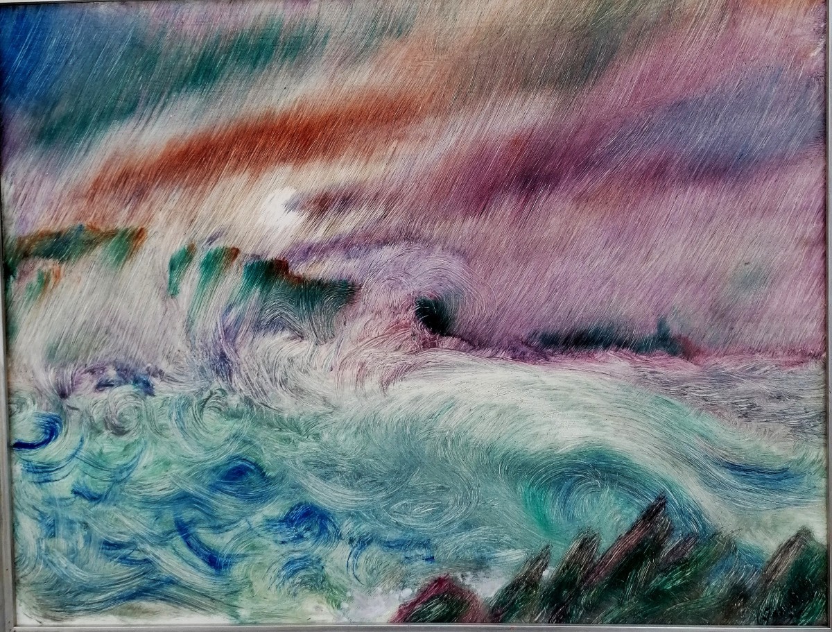 ACRYLIQUE SUR PAPIER - PAYSAGE ABSTRAIT - SIGNATURE "JANIK " ? - -photo-2